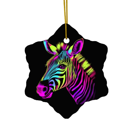 Zebra Neon Colors Portrait Ceramic Ornaments