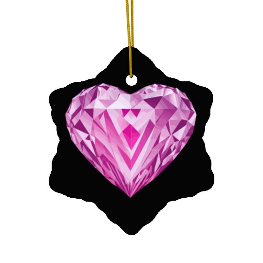 Glossy pink diamond heart Ceramic Ornaments