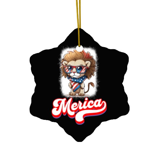 4th Of July Patriotic Lion Merica Ceramic Ornaments