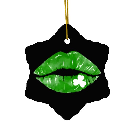 Lips Kiss Kissing Shamrock St Patricks Day Irish B Ceramic Ornaments