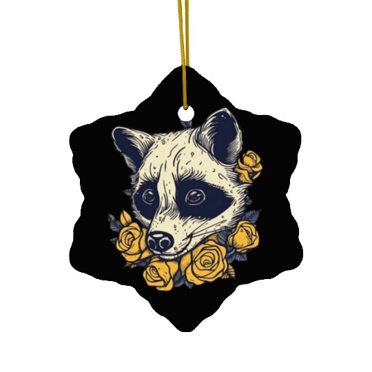 Yellow Flower Raccoon Ceramic Ornaments