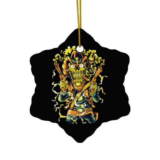 Electrified Skull Cowboy Illustration Ceramic Ornaments