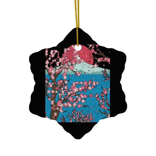 Japan cherry blossom gift sunset sakura Ceramic Ornaments