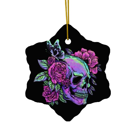 Skeleton Ceramic Ornaments, Neon Skull Roses Gothic Skeleton
