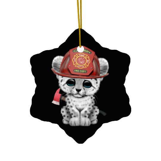 Cute Snow Leopard Cub Firefighter Ceramic Ornaments