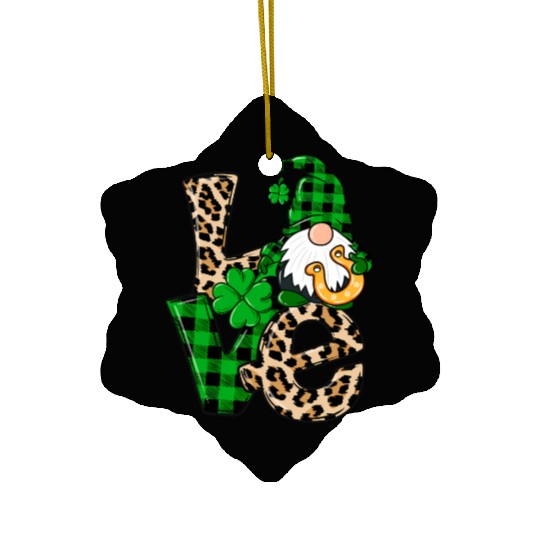Love Irish Gnome Shamrock Leopard Plaid St Patrick Ceramic Ornaments