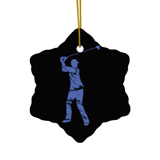 Golf Golfer Silhouette - White Grunge Design Ceramic Ornaments