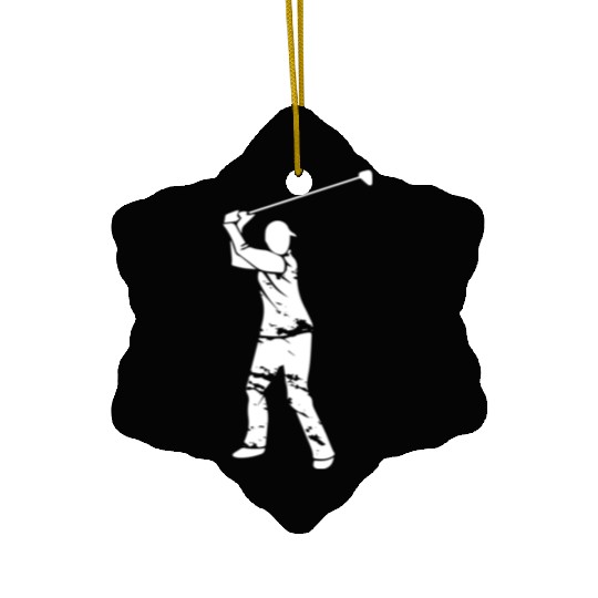 Golf Golfer Silhouette - White Grunge Design Ceramic Ornaments