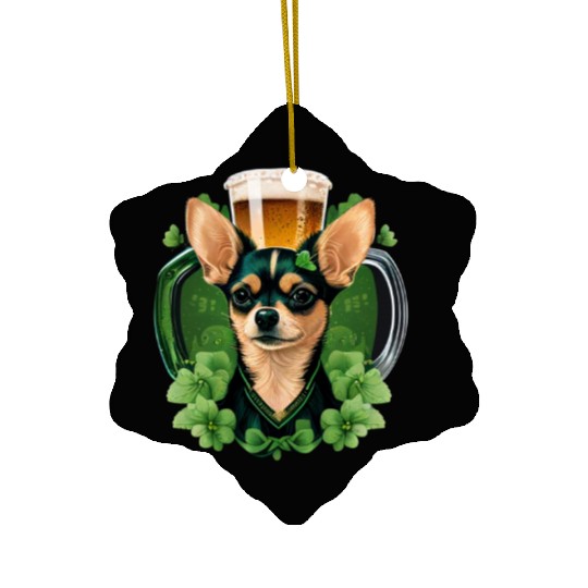 Chihuahua | St. Saint Patricks Day Beer Shamrock Ceramic Ornaments