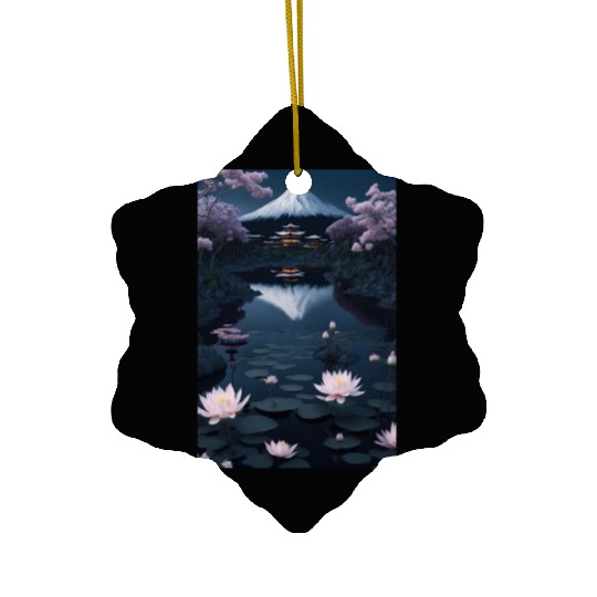 Asia Landscape by night Serene Mount Fuji Ceramic Ornaments