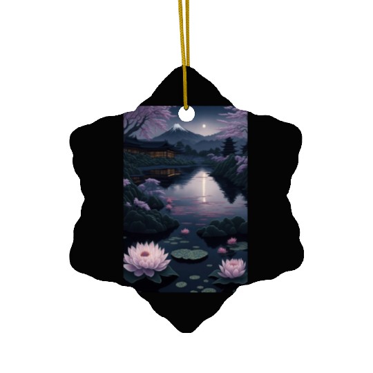 Asia Landscape by night Serene Mount Fuji Ceramic Ornaments