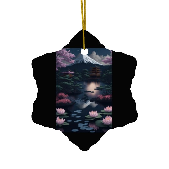 Asia Landscape by night Serene Mount Fuji Ceramic Ornaments