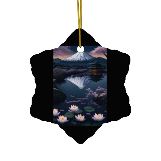 Asia Landscape by night Serene Mount Fuji Ceramic Ornaments