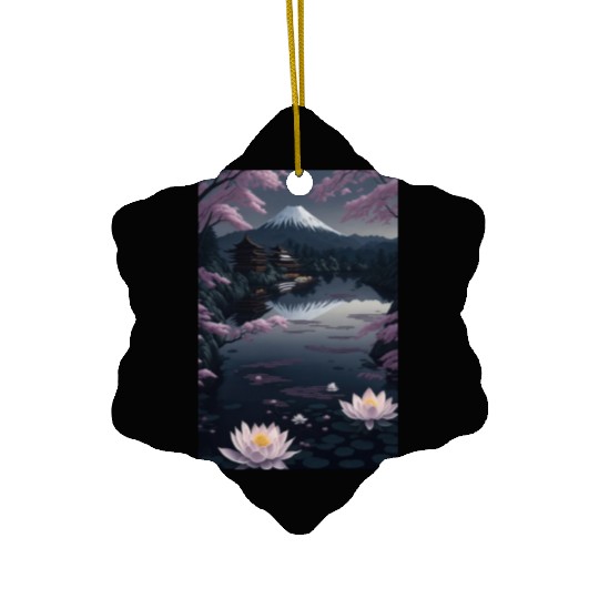 Asia Landscape by night Serene Mount Fuji Ceramic Ornaments