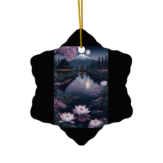 Asia Landscape by night Serene Mount Fuji Ceramic Ornaments