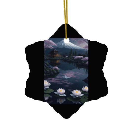 Asia Landscape by night Serene Mount Fuji Ceramic Ornaments