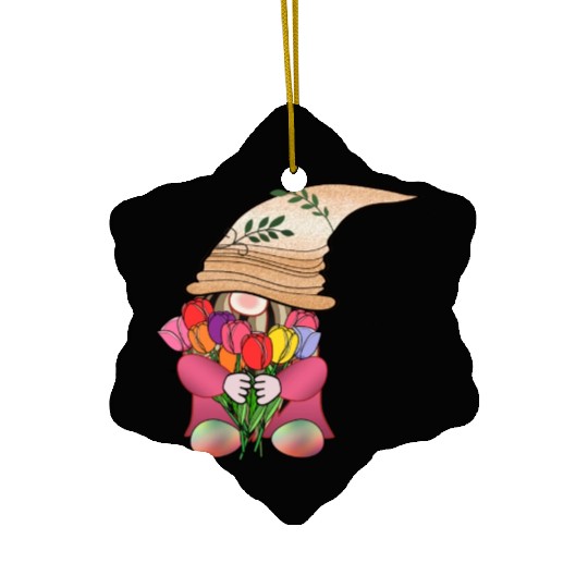 Gnome tulip flower cute fairy floral funny angle Ceramic Ornaments