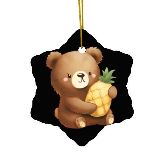Bear loves pineapple Ceramic Ornaments