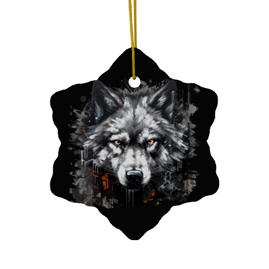 The Lone Wolf. Urban Hunter, Graffiti Style. Ceramic Ornaments