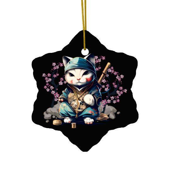 Samurai Cat Anime Kawaii Japanese Style Ceramic Ornaments