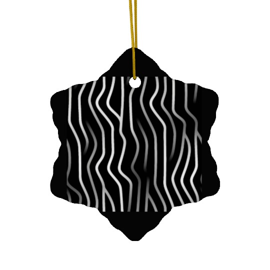 Monochrome Elegance: White Abstract Lines on Black Ceramic Ornaments