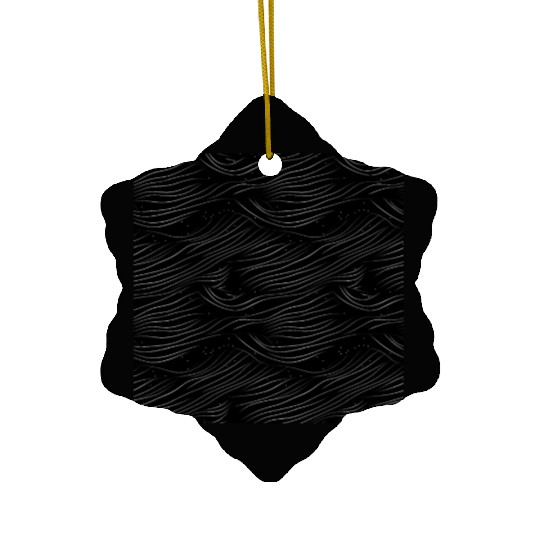 Monochrome Elegance: White Abstract Lines on Black Ceramic Ornaments