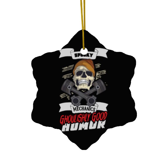 Skeleton Mechanic Horror Garage Funny Bones Spooky Ceramic Ornaments