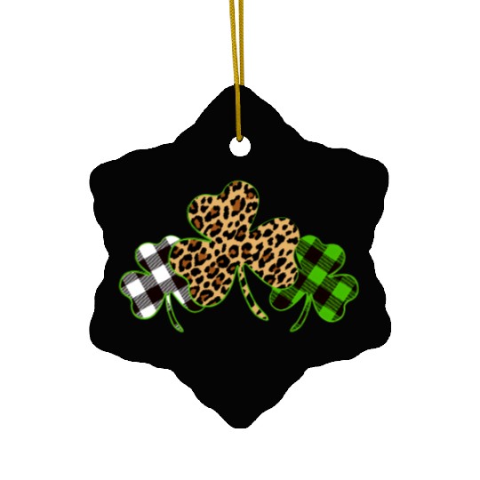 St Patricks Day Leopard Print Plaid Shamrock Ceramic Ornaments