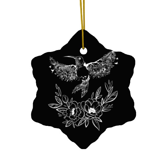 Hummingbird Flowers Tree Nature White Bird Flies Ceramic Ornaments