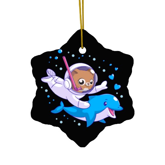 Undersea cat and dolphin Ceramic Ornaments