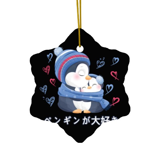 I Love Penguins Love Mom Penguin Ceramic Ornaments