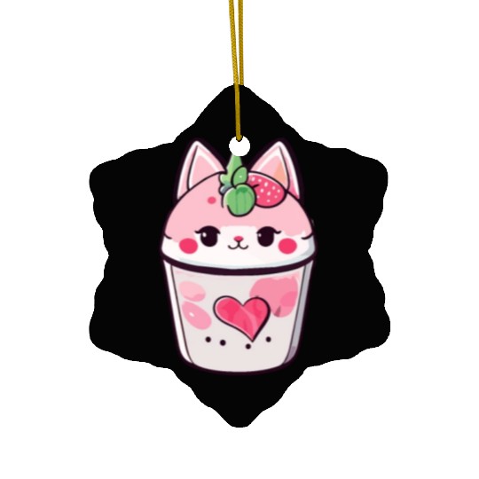 Cat Strawberry Milk Shake Kawaii Ceramic Ornaments
