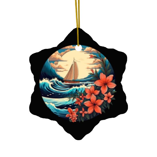 Sailing Ship Sailing Orchids Flowers Sailboat Ceramic Ornaments