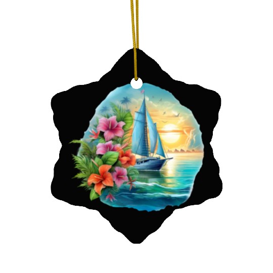 Sailing Ship Sailing Orchids Flowers Sailboat Ceramic Ornaments