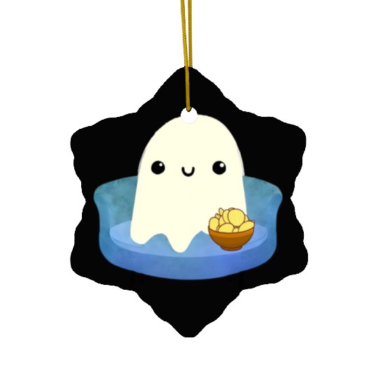 Couch Potato Ghost With Potato Chips Ceramic Ornaments