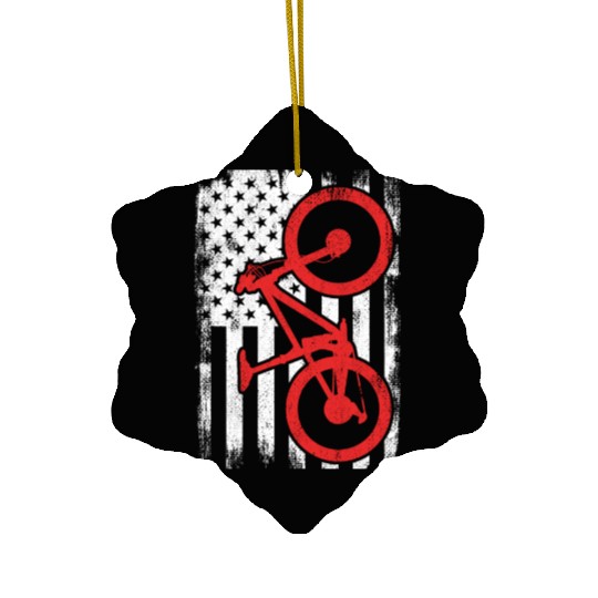 Patriotic US Mountain Biker Ceramic Ornaments