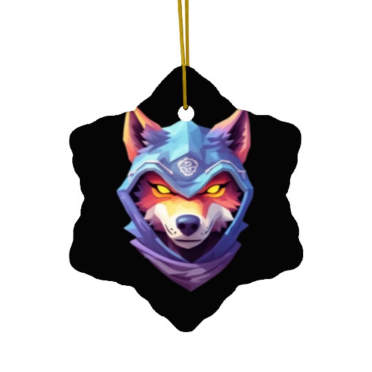 Hooded Alpha Wolf Ninja: Leader of the Night Ceramic Ornaments