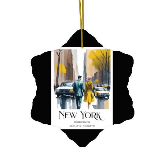 Watercolor painting loving couple in New York City Ceramic Ornaments