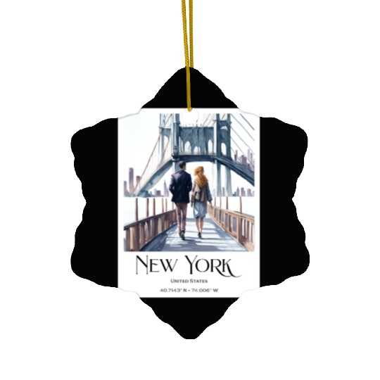 Watercolor painting loving couple in New York City Ceramic Ornaments