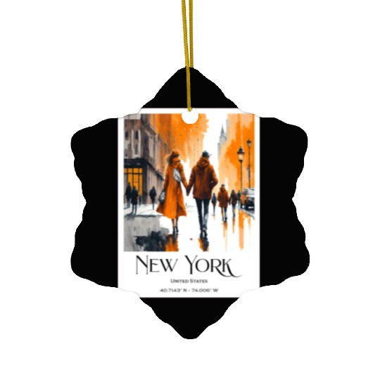 Watercolor painting loving couple in New York City Ceramic Ornaments