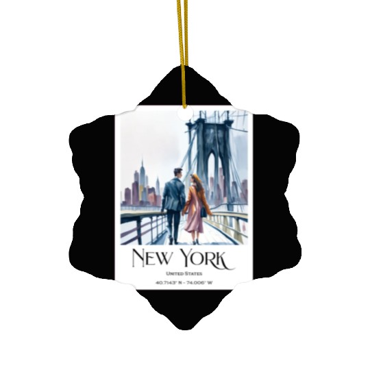 Watercolor painting loving couple in New York City Ceramic Ornaments