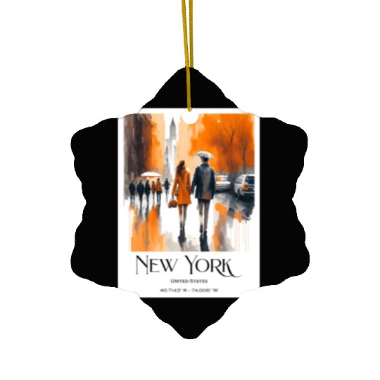 Watercolor painting loving couple in New York City Ceramic Ornaments