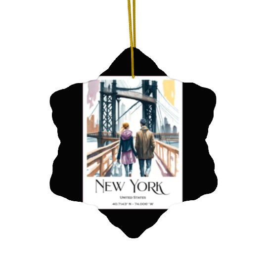 Watercolor painting loving couple in New York City Ceramic Ornaments
