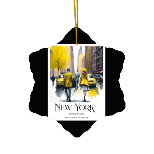 Watercolor painting loving couple in New York City Ceramic Ornaments