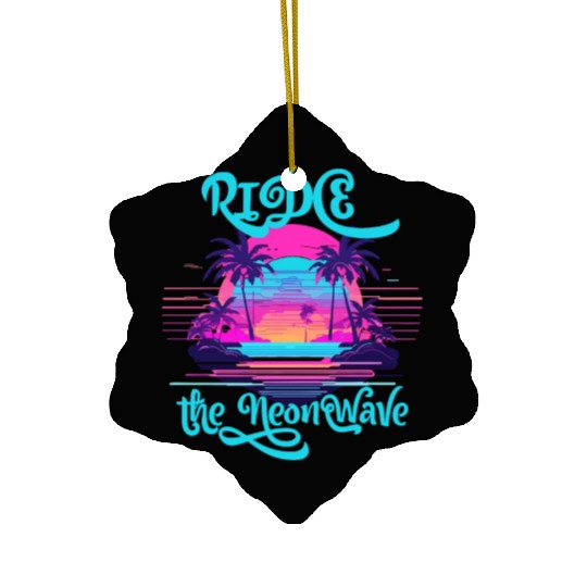 Neon Wave Dreams Ride the 80s Nostalgia Ceramic Ornaments