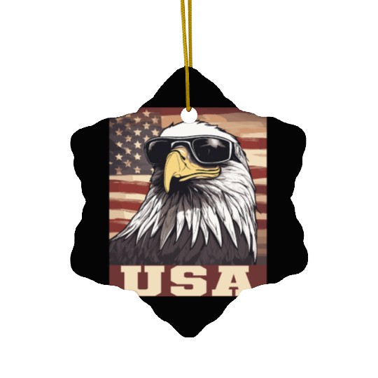 gift idea bald eagle american flag Ceramic Ornaments
