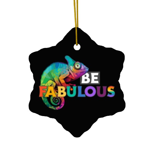 Be fabulous! with rainbow colored chameleon Ceramic Ornaments