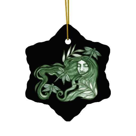 Dragonfly Goddess In Green Ceramic Ornaments