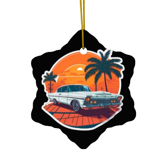 Classic Car Charm: Miami Street Nostalgia Ceramic Ornaments