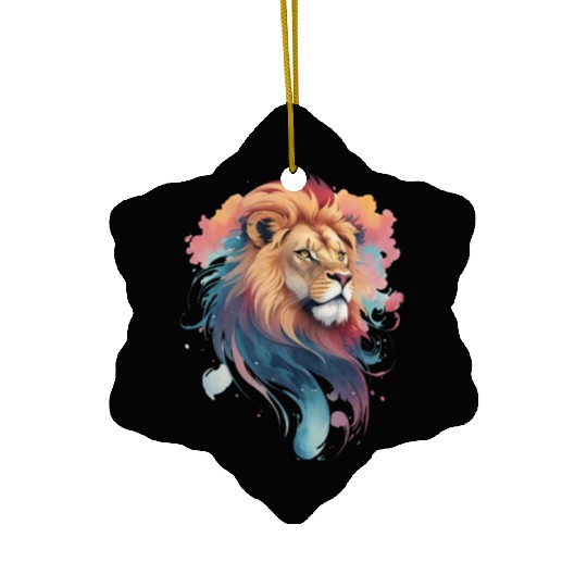 Pastel Majesty: Lion Head in Watercolor Ceramic Ornaments